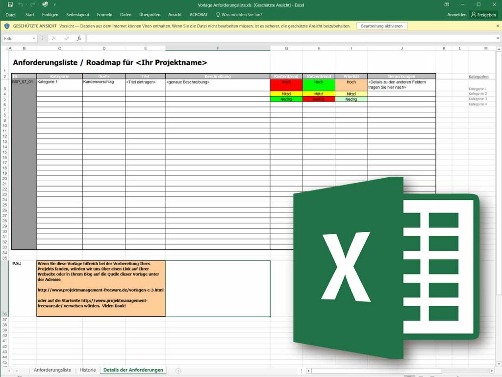 Anforderungsliste im Projektmanagement als Excel Vorlage ...